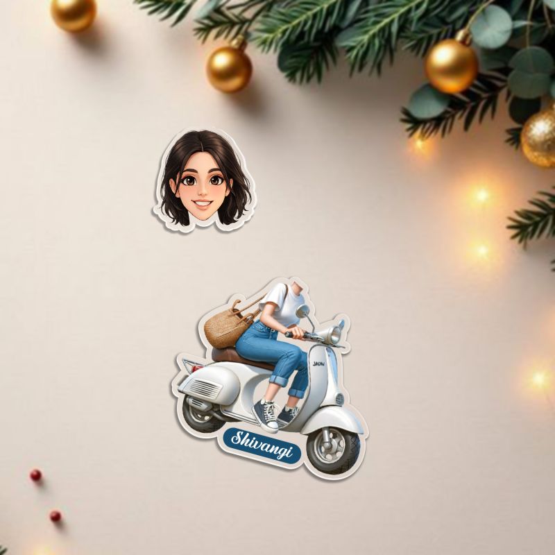 Personalized Scooty Rider Girl Booblehead Caricature for Girls Battery Powered Moving Head Feature Birthday Gift for Daughter, Sister, Mom & Lady Boss Tabletop Decor